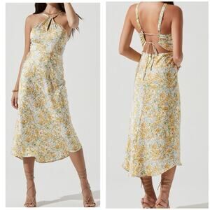 ASTR The Label Floral Halter Slip Midi Dress L Open Back Tie Romantic Feminine
